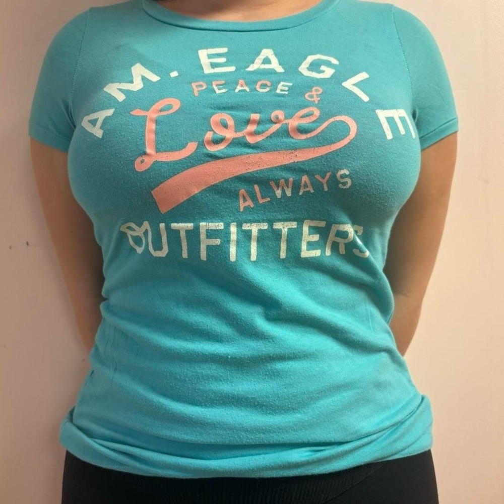 American Eagle Outfitters Vintage Y2K Fitted Blue Baby Graphic Tee